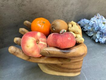 Teak Root Wooden Giant Hand Shaped Trinket Dish Or Bowl Décor, 6 of 8