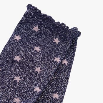 Women's Glitter Socks Navy Pink Stars, 3 of 4