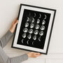 Moon Phase Art Print In Black And White, thumbnail 1 of 5
