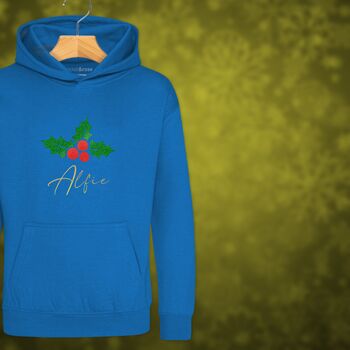 Glittery Holly Personalised Christmas Jumper Hoodie For Girls And Boys, 5 of 9