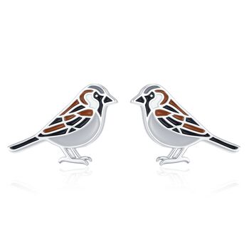 Sterling Silver Enamel Sparrow Stud Earrings, 7 of 12