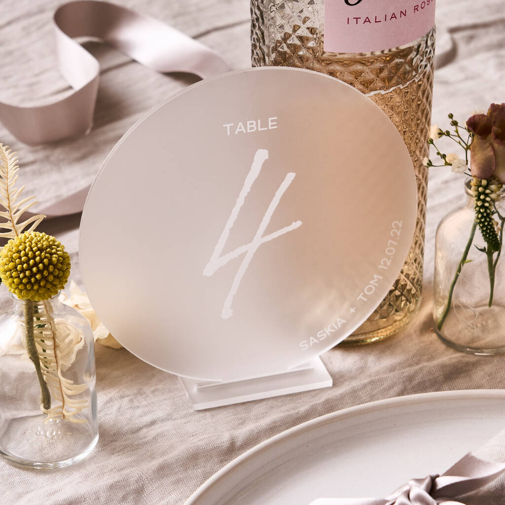 Personalised Frosted Circle Wedding Table Numbers, 1 of 2