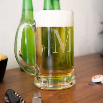 Personalised Initial Etched Glass Tankard, 4 of 8