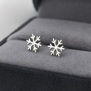 Sterling Silver Dainty Snowflake Stud Earrings, 2 of 12