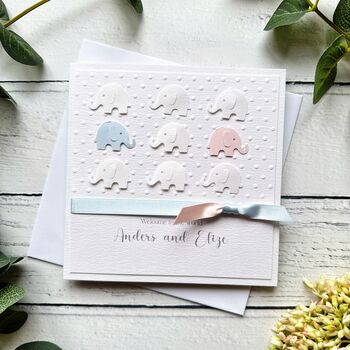 Handmade New Baby Card. Elephant Theme. Multiples Twins/Triplets, 10 of 12