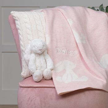 Personalised Pink Bashful Bunny Baby Blanket, 3 of 6