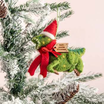 Personalised T Rex Dinosaur Felt Christmas Decoration, 2 of 5