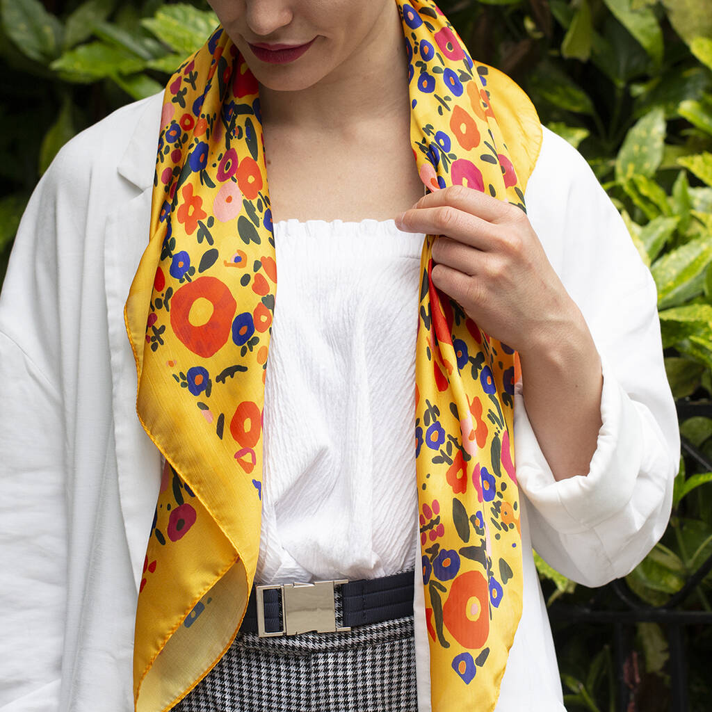 personalised name floral square scarf by studio hop