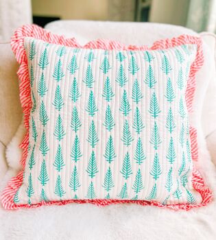 Handmade Quilted Block Print Spotty Cushion, 2 of 5