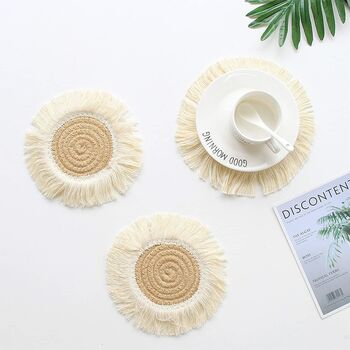 Pack Of Six Round Macrame Anti Slip Cup Pad, 3 of 12
