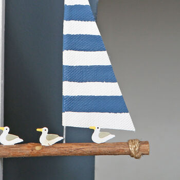 Seagulls On Raft With Blue And White Sail Decoration, 2 of 3