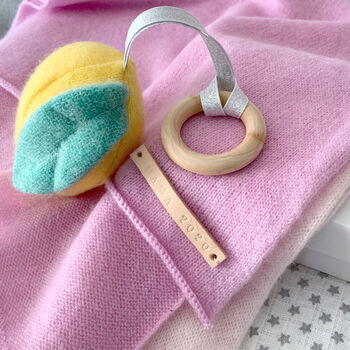 New Mum's Personalised Cashmere Shawl And Lemon Teether, 2 of 9