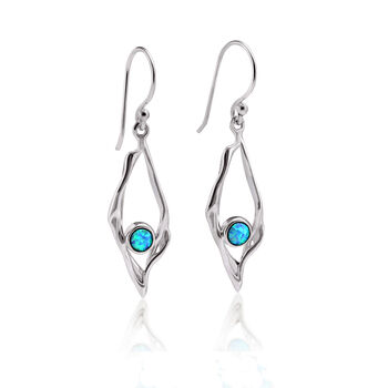 Sterling Silver Blue Opal Delicate Drop Earrings, 4 of 6