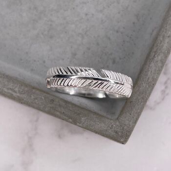 Sterling Silver Feather Band Ring, 3 of 12