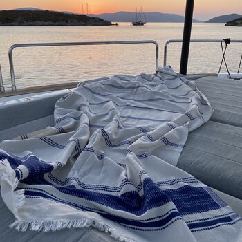 Riviera Striped Peshtemal Towel Ocean Blue, 4 of 11