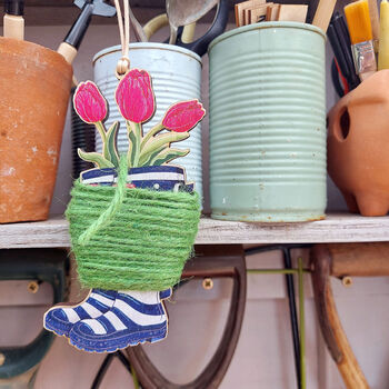 Tulips Wellies Garden Twine Holder, 3 of 5