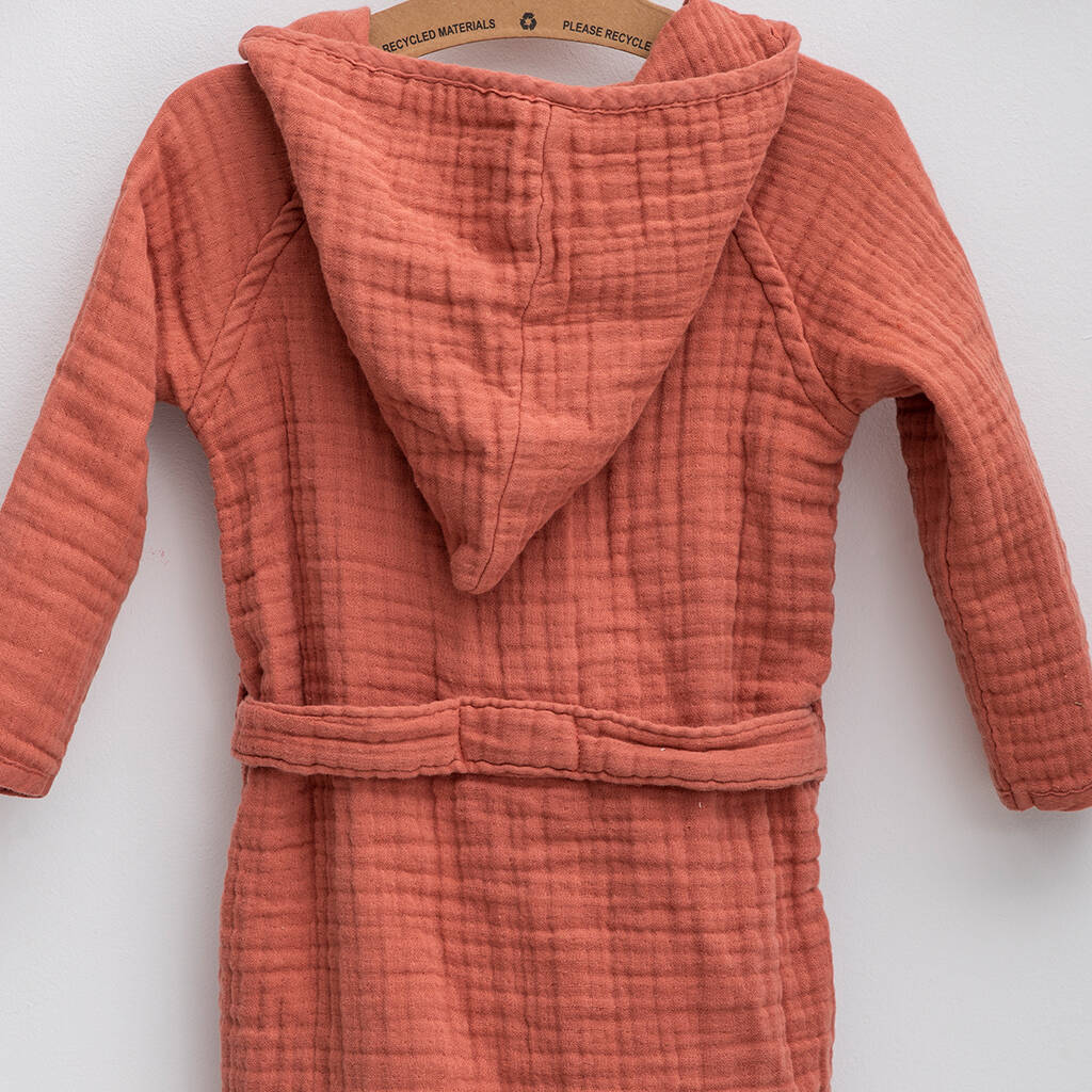 Terracotta Organic Cotton Muslin Children's Bathrobe By Bebeach Kids