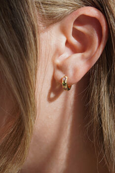 Flower Stone Petite Hoop Earrings, 7 of 10