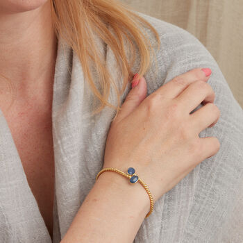 Blue Kyanite Silver Gold Plated Adjustable Bangle, 4 of 12