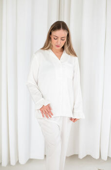 Embroidered 'Bride' Matt Satin Button Through Pyjamas, 8 of 12