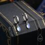 Sterling Silver Dangling Oval Moonstone Hoop Earrings, thumbnail 1 of 11