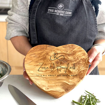 Personalised Heart Shaped Olive Wood Cheeseboard, 4 of 7