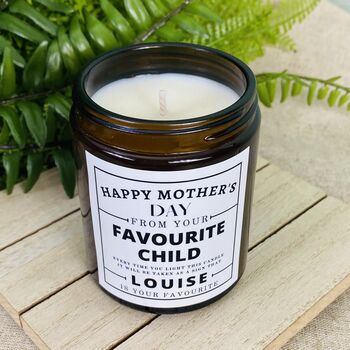 Personalised Mothers Day Favourite Child Amber Candle, 2 of 5