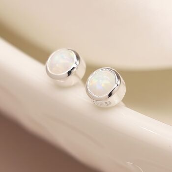 Mini Sterling Silver White Opal Stud Earrings, 7 of 10