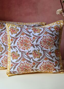 Yellow Ochre Block Printed Cushion Cover Set Of Two, 3 of 3