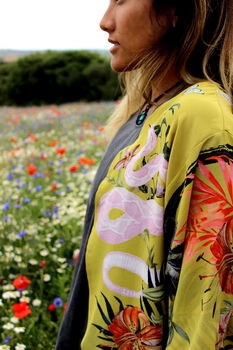 Silk Kimono Jacket 'Enticement' Print Vibrant Yellow, 2 of 6