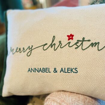 Personalised Merry Christmas Stitched Cushion, 2 of 2