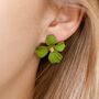 Green Hand Painted Flower Shaped Earrings, thumbnail 1 of 3