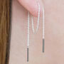 Sterling Silver And Black Bar Threader Earrings, thumbnail 1 of 2
