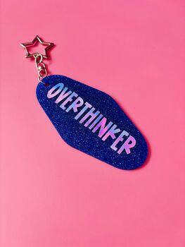 The 'Overthinker' Sparkly Motel Keyring / Relatable Gift For Her / Birthday Gift Or Stocking Filler, 4 of 7