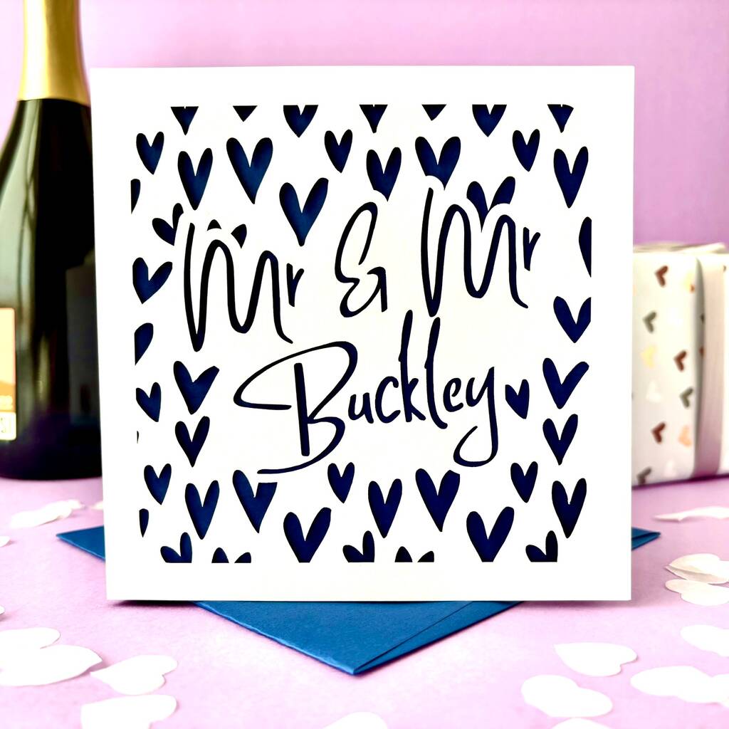 Papercut Hearts Mr And Mr Personalised Wedding Card, 1 of 5