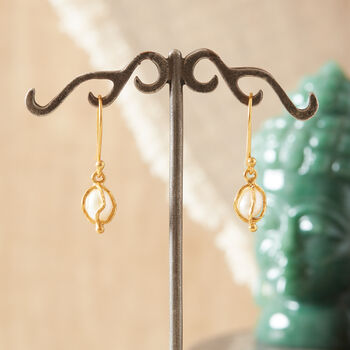 Pearl Gold Caged 18 K Gold And Silver Drop Earrings, 7 of 9