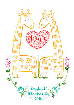 Personalised Baby Name Christening Giraffe Gift Print, 5 of 6