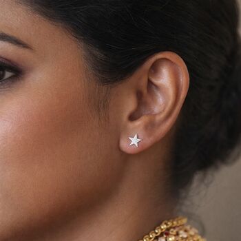 Sterling Silver Textured Star Stud Earrings – 8mm, 2 of 9