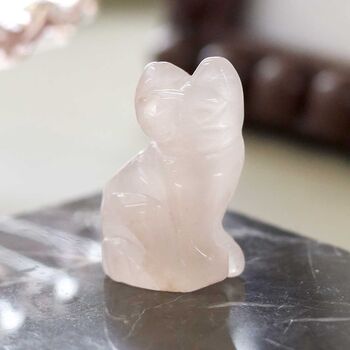 Rose Quartz / Clear Quartz Cat Carved Gemstone, 2 of 7