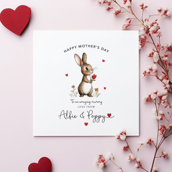 Customisable Mummy Mother's Day Card: Bunny With Flower Design, 3 of 5