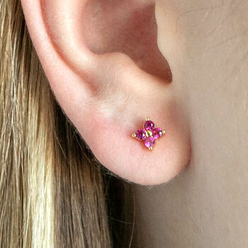 Tiny Ruby Red Stacking Stud Earrings, 2 of 5