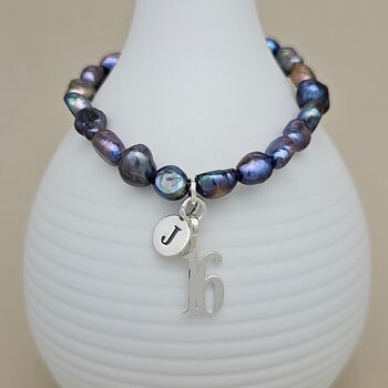 Personalised Black Pearl Birthday Charm Bracelet, 2 of 7