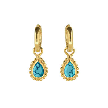December Birthstone Turquoise Gold Plated Huggie Hoop Earrings, 2 of 12