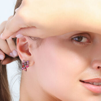 Large Red Gemstone Cluster Earrings In Sterling Silver And Gold, 10 of 12