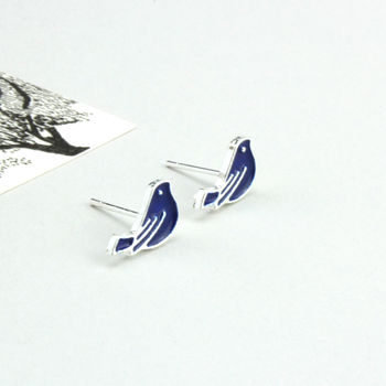 Blue Bird Enamel Earrings, 8 of 11