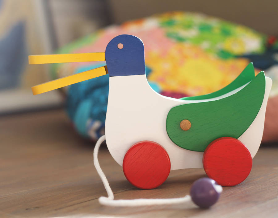 pull along duck wooden toy by loula and deer