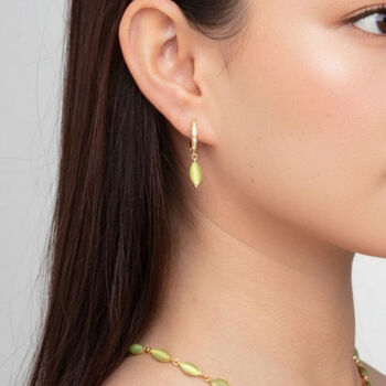 Nekomeishi Semi Precious Green Cats Eye Earrings, 2 of 5