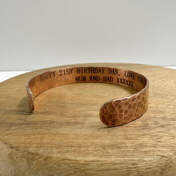 Personalised Unisex Thick Hammered Copper Cuff Bracelet, 2 of 3