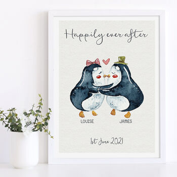 Penguins Personalised Wedding Print, 5 of 5