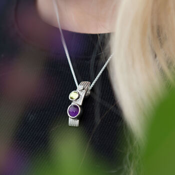 Whimberry Amethyst And Peridot Silver Orion Pendant, 3 of 6